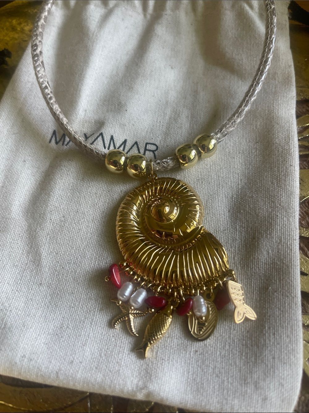 Gold Pendant Necklace with Coral and Pearl Bead Accents - Boho meets Coastal! - Picture 4 of 7